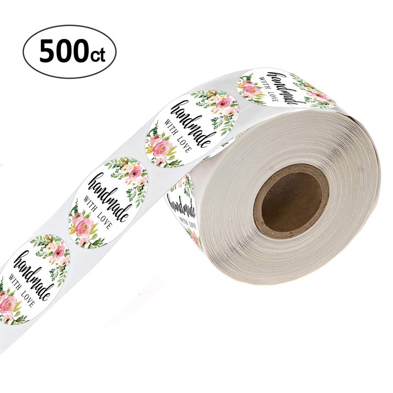 Giftideaworkshop 1.4 Inch Floral Handmade Stickers, 500 Round Adhesive Label Stickers, Perfect for Baking, Craft Projects, Gift Package Decoration - Image 3